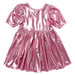 back of pink metallic short sleeve dress
