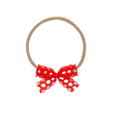Headband - Mini Red Lace Bow