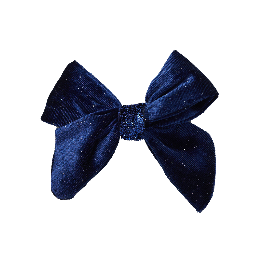 navy blue velour bow with glitter