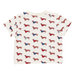back of white short sleeve tee with dachsunds wearing sweaters print