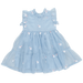ruffle sleeveless light blue organza dress with santa embroidery