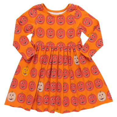 long sleeve orange dress with orange jackolatern print