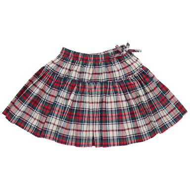 red, green, navy and cream colored tartan plaid skirt with bow detail