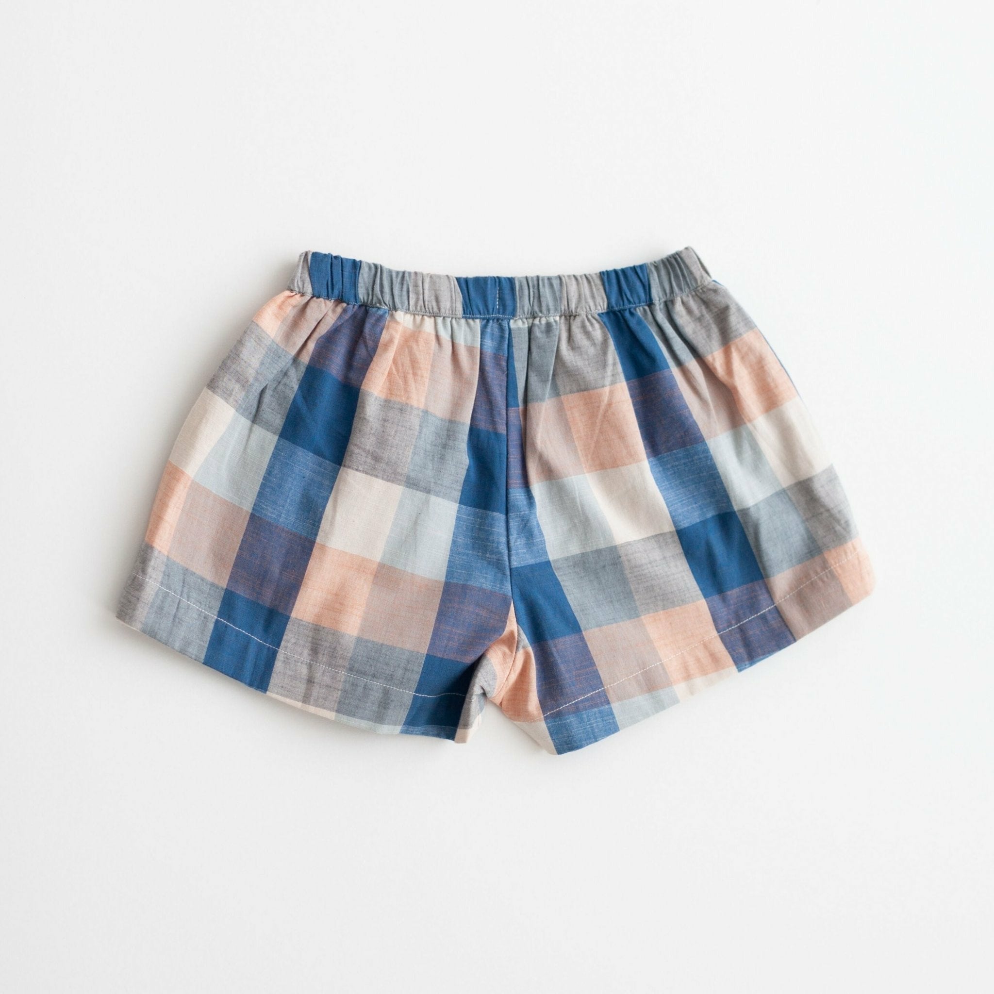 Begonia Button Shorts - Blue Chex - Collins & Conley