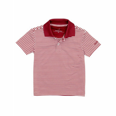 crimson and white striped short sleeve polo