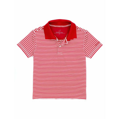 red and white striped short sleeve polo