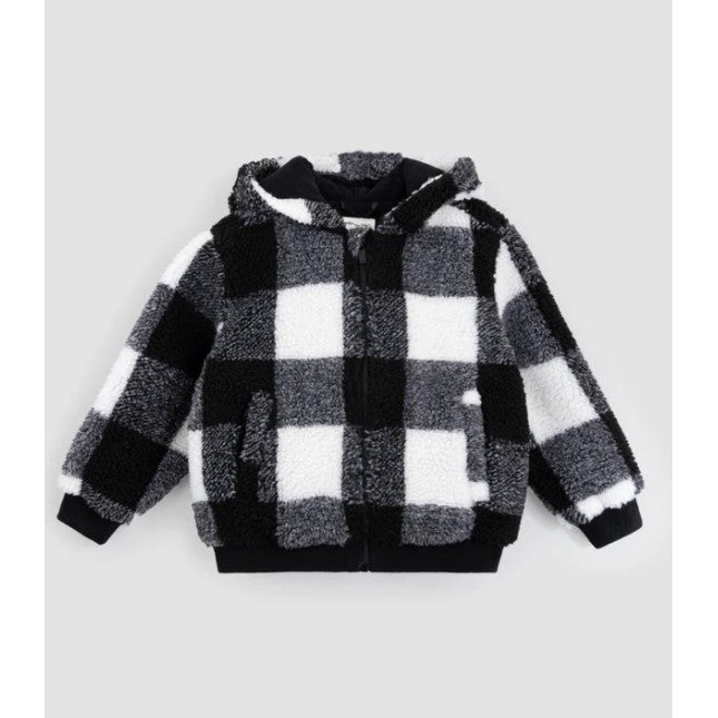Hooded Sherpa Jacket - Black/White Checkered - Collins & Conley