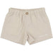 khaki shorts with elastic waistband and button
