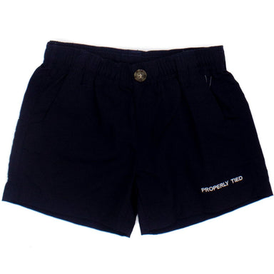 navy elastic waist shorts with button 