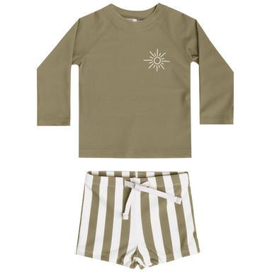 Rashguard Boy Set - Olive Stripe - Collins & Conley