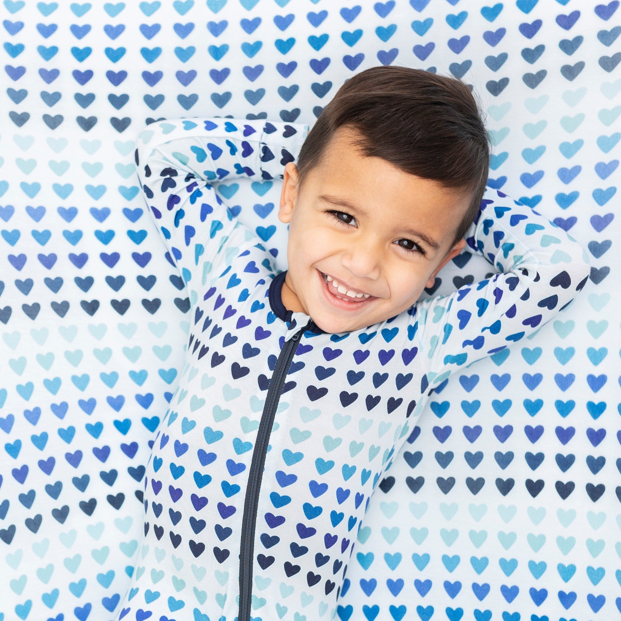 Zipper Footie Pajamas - Blue Hearts - Collins & Conley