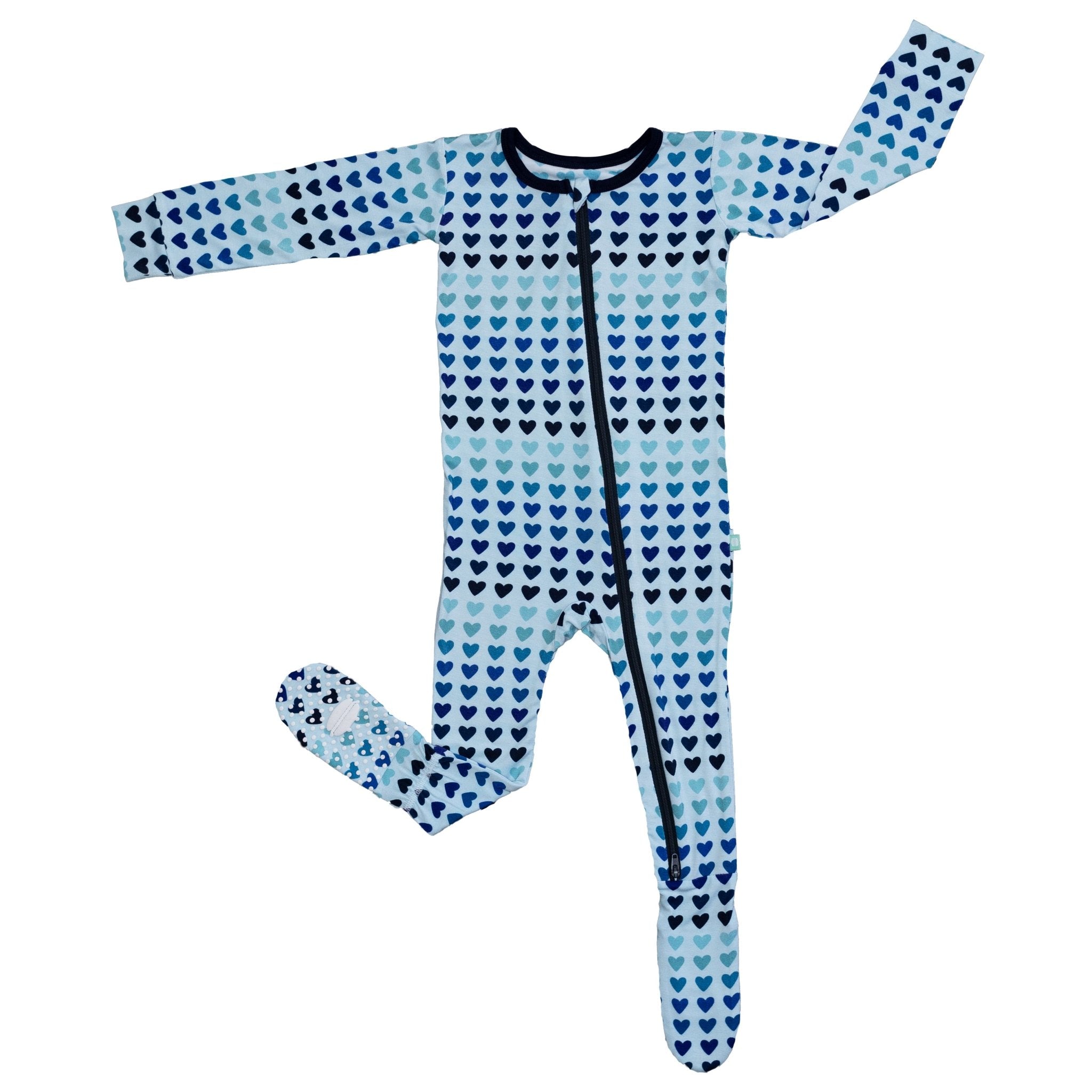 Zipper Footie Pajamas - Blue Hearts - Collins & Conley